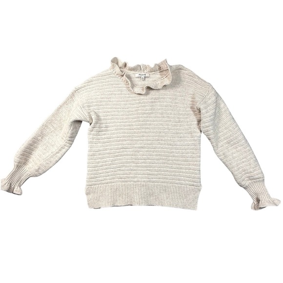 Madewell Sweaters - Madewell Ruffle Neck Cotton Merino Wool Sweater Oatmeal Beige XS